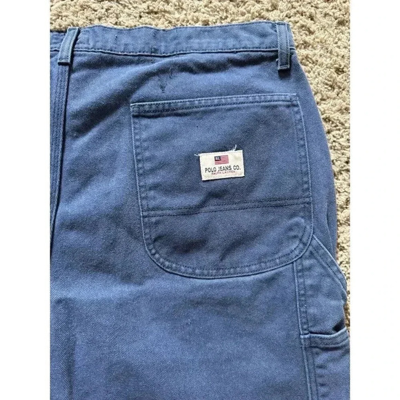 VINTAGE POLO JEANS RALPH LAUREN Carpenter Shorts Mens 38 Denim Blue Y2K 90’s - Picture 6 of 10